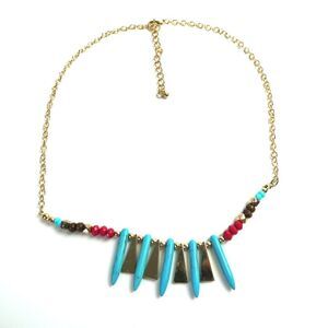 Plus Size Friendly 23+" Boho Beaded Bib Statement Necklace Festival Western Teal